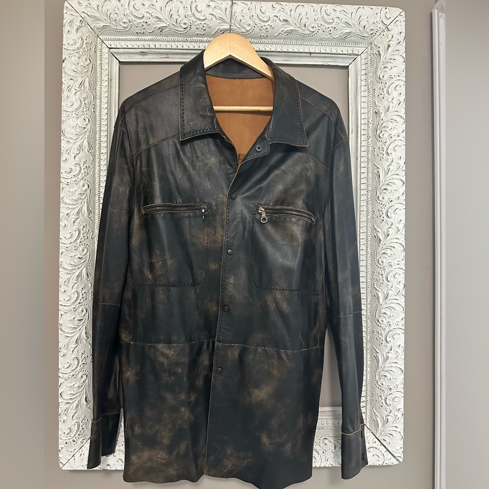 Vintage Jose Luis leather shirt jacket. Size 48.  ❣️